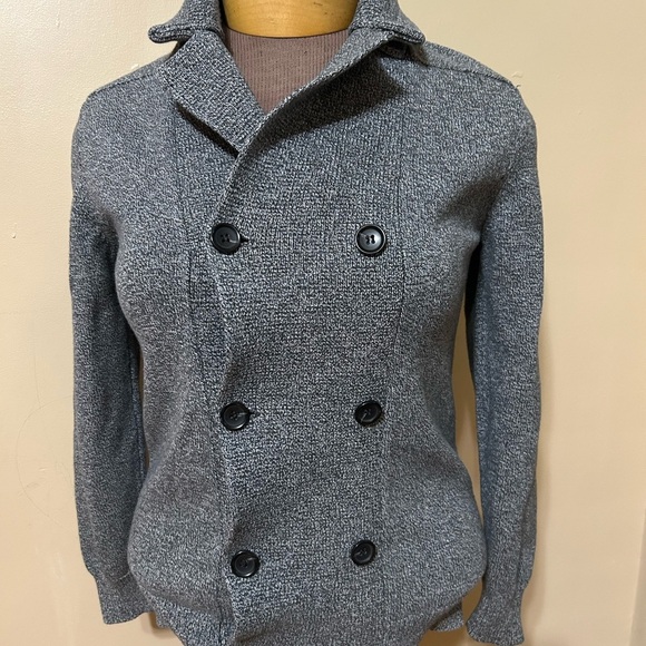 H&M Double Breasted Collared Grey Cardigan Knit Sweater Women's Size Small - Picture 2 of 9